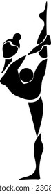 Black stylized silhouette.Girl gymnast does an exercise with a ball. Logo.
