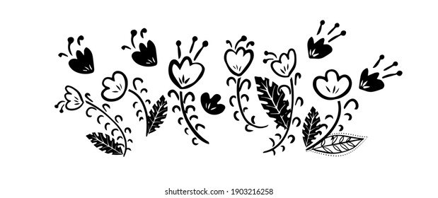 black Stylized simple flowers. Vector illustration