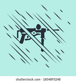 Black Submachine gun M3, Grease gun icon isolated on green background. Glitch style. Vector