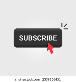 black subscribe button with shadow. concept of data feed, stream, journal, ad mark, support, sub, navigation, tabloid. flat style trend graphic art logo design vector illustration on gray background