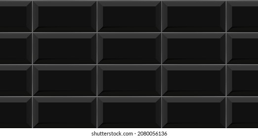 Black subway tile seamless pattern. Wall with brick texture. Vector geometric background design