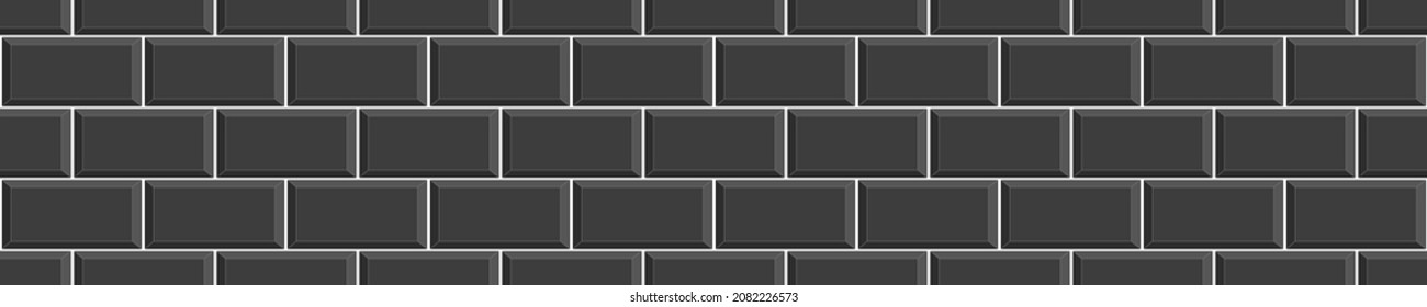 Black subway tile seamless pattern. Metro stone brick wall background. Kitchen backsplash or bathroom ceramic wall texture. Vector flat illustration.