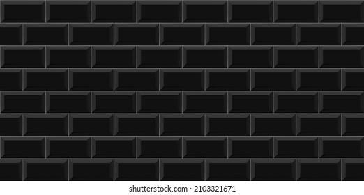 Black subway tile seamless pattern. Wall brick texture. Vector geometric background design