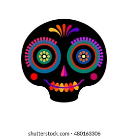 Black sugar skull icon. Vector mexican art. Day of the dead design element.