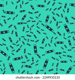 Black Sugar stick packets icon isolated seamless pattern on green background. Blank individual package for bulk food products as coffee, salt, spices.  Vector