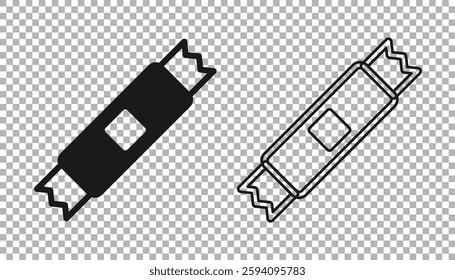 Black Sugar stick packets icon isolated on transparent background. Blank individual package for bulk food products as coffee, salt, spices.  Vector