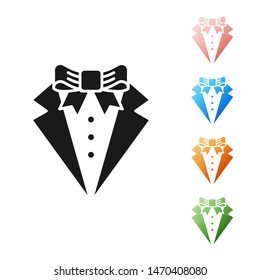 Black Suit icon isolated on white background. Tuxedo. Wedding suits with necktie. Set icons colorful. Vector Illustration