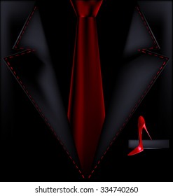 black suit and red shoe