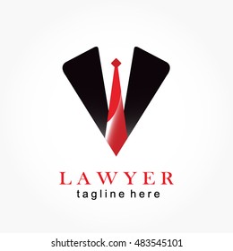 Black Suit And Red Tie With Glossy Effect For Lawyer Logo Vector