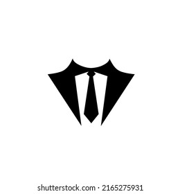 black suit and tie icon on white background