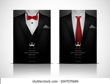 Black Suit and Tuxedo with red bow tie