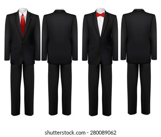 Black suit and white shirt with butterfly and tie. Vector.