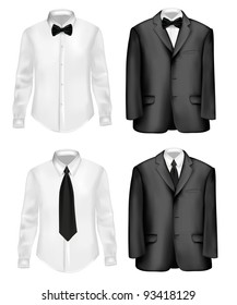 Black suit and white shirts with neckties. Vector illustration