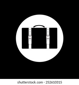 black suitcase icon white circle and black background