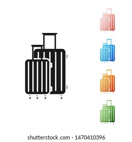 Black Suitcase for travel icon isolated on white background. Traveling baggage sign. Travel luggage icon. Set icons colorful. Vector Illustration
