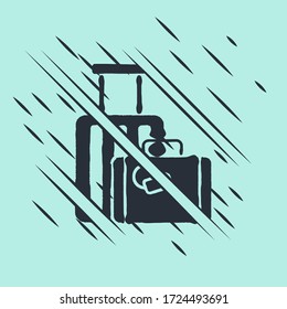 Black Suitcase for travel icon isolated on green background. Traveling baggage sign. Travel luggage icon. Glitch style. Vector Illustration