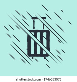 Black Suitcase for travel icon isolated on green background. Traveling baggage sign. Travel luggage icon. Glitch style. Vector Illustration