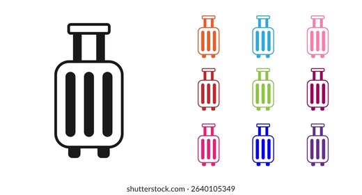 Black Suitcase for travel icon isolated on white background. Traveling baggage sign. Travel luggage icon. Set icons colorful. Vector