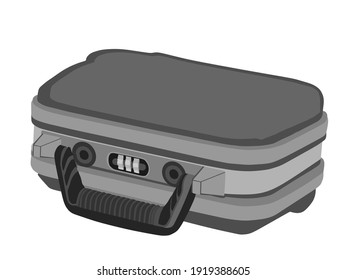 Black suitcase vector illustration isolated on white background. Travel baggage box. Briefcase with code lock for business trip.