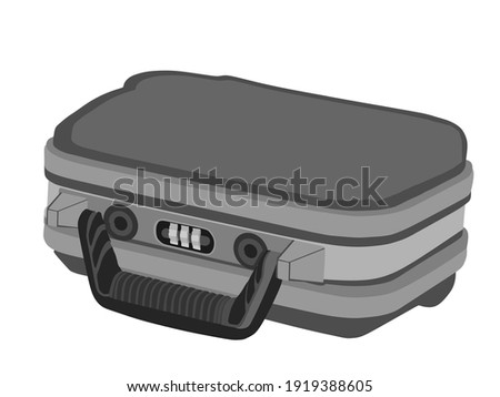 Black suitcase vector illustration isolated on white background. Travel baggage box. Briefcase with code lock for business trip.