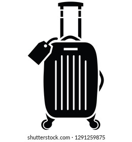 Black Suitcase Wheeled Luggage with Tag Vector Illustration Icon