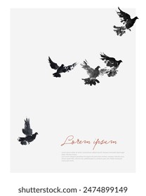 black sumi-e style birds and place for your text.