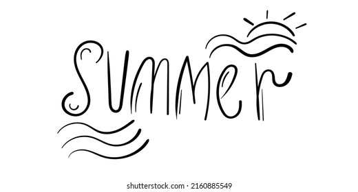 Black summer title. Calligraphic doodle text on white background.