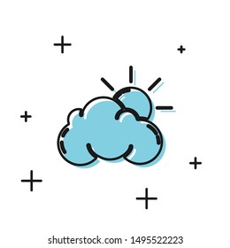 Black Sun and cloud weather icon isolated on white background.  Vector Illustration