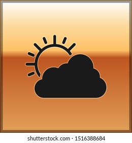 Black Sun and cloud weather icon isolated on gold background.  Vector Illustration
