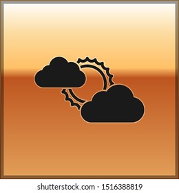 Black Sun and cloud weather icon isolated on gold background.  Vector Illustration