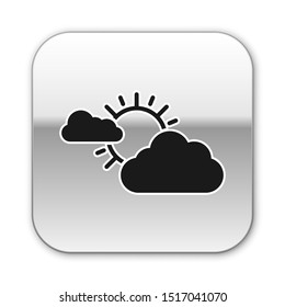 Black Sun and cloud weather icon isolated on white background. Silver square button. Vector Illustration