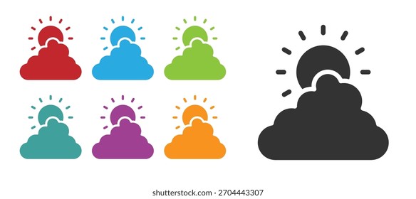 Sol Negro e ícone de tempo de nuvem isolados no fundo branco. Defina os ícones com cores. Vetor