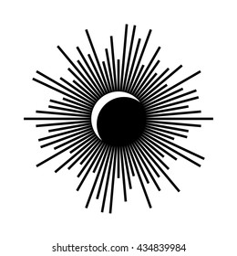 Black Sun with Crown Made of Rays with Rectangle Tips Icon - Black Elements White Background - Pictogram Sign Silhouette Stencil Style