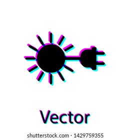 Black Sun with electric plug icon isolated on white background. Energy saving concept. Vector Illustration