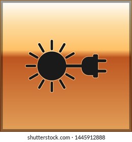 Black Sun with electric plug icon isolated on gold background. Energy saving concept. Vector Illustration