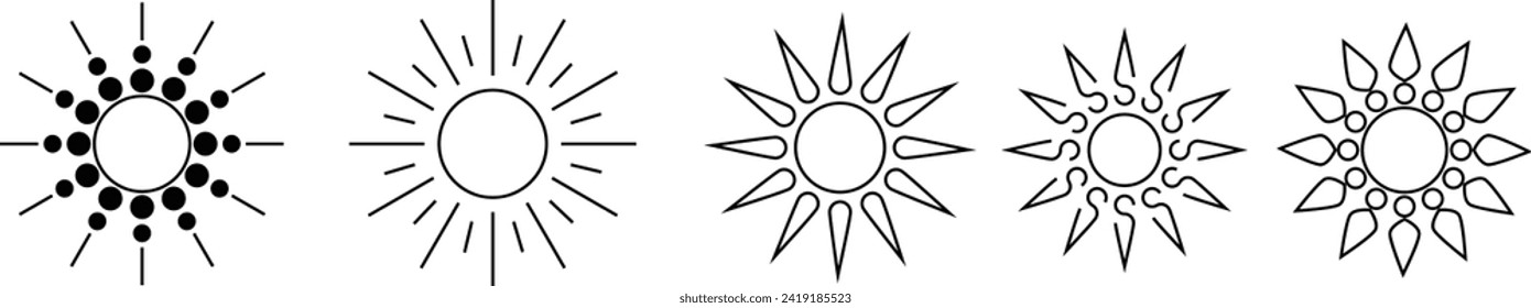 Black sun in flat style. Vector icon day. Sunny sign. Sundust illustration.