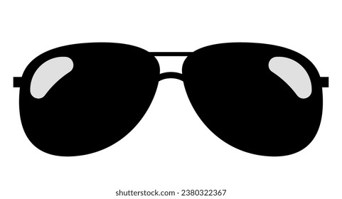 Black sun glasses vector cartoon on white background. Cool stylish eyeglasses, vector flat illustration for bossy looking