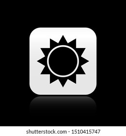 Black Sun icon isolated on black background. Silver square button. Vector Illustration
