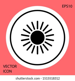 Black Sun icon isolated on red background. White circle button. Vector Illustration