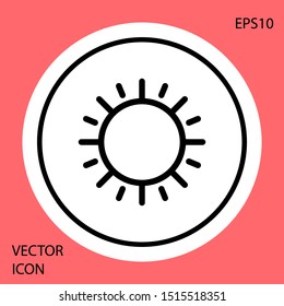 Black Sun icon isolated on red background. White circle button. Vector Illustration