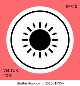 Black Sun icon isolated on red background. White circle button. Vector Illustration