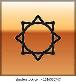 Black Sun icon isolated on gold background.  Vector Illustration