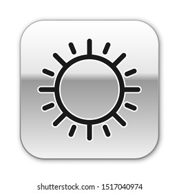 Black Sun icon isolated on white background. Silver square button. Vector Illustration