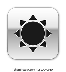 Black Sun icon isolated on white background. Silver square button. Vector Illustration