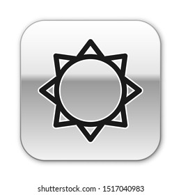 Black Sun icon isolated on white background. Silver square button. Vector Illustration