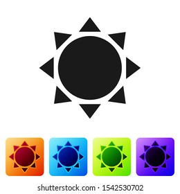 Black Sun icon isolated on white background. Set icons in color square buttons. Vector Illustration
