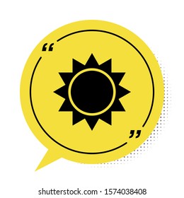 Black Sun icon isolated on white background. Yellow speech bubble symbol. Vector Illustration