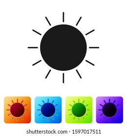 Black Sun icon isolated on white background. Set icons in color square buttons. Vector Illustration