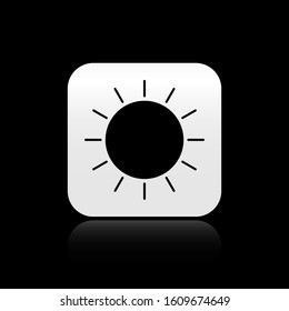Black Sun icon isolated on black background. Silver square button. Vector Illustration