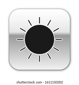 Black Sun icon isolated on white background. Silver square button. Vector Illustration